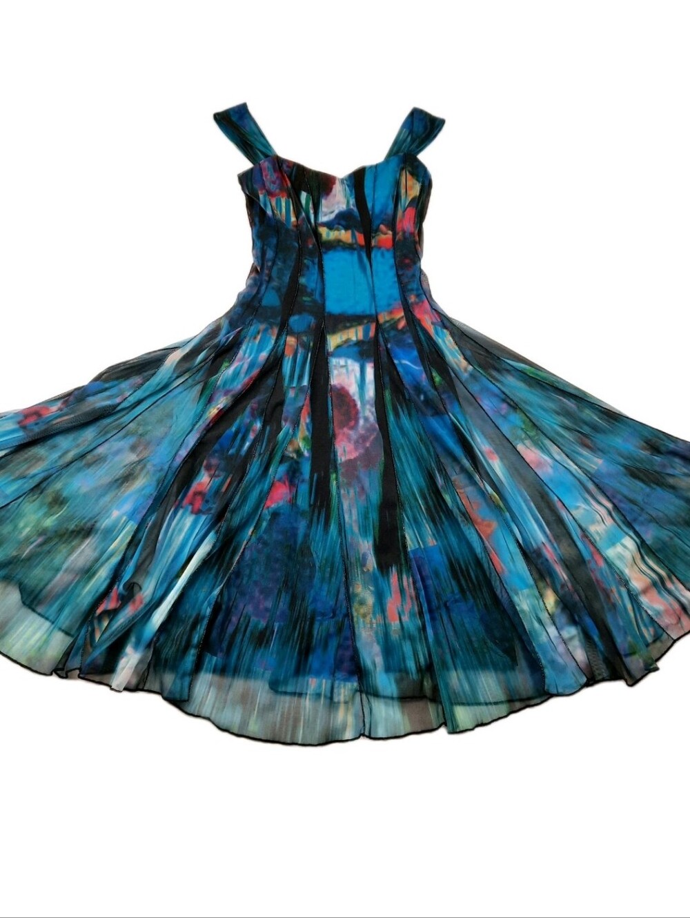 Elana Kattan Ethereal Fairy Abstract Watercolor Paneled Fit & Flare Dress Size S